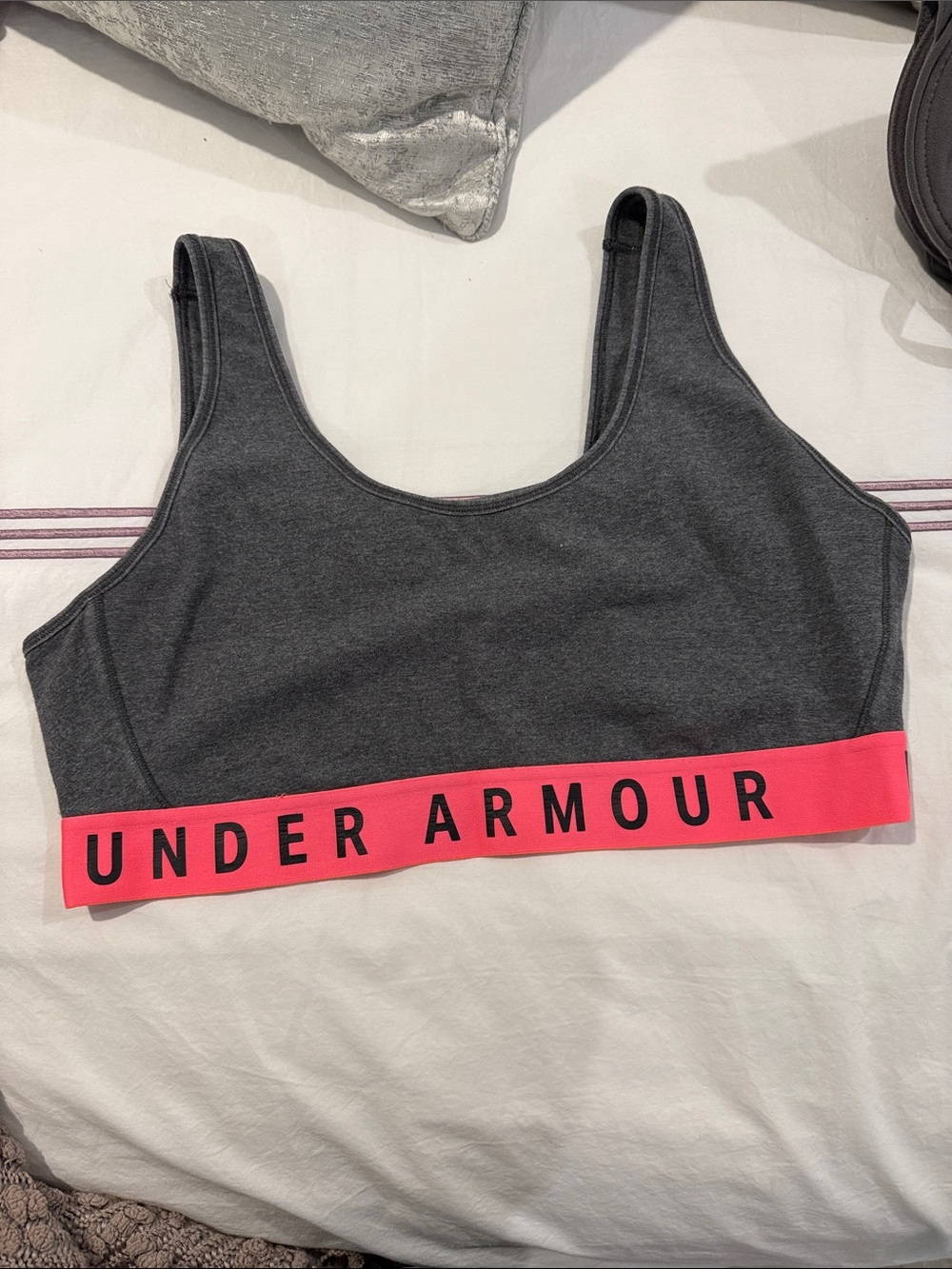 Under Armour Charcoal Gray Sports Bra with Pink Elastic Band